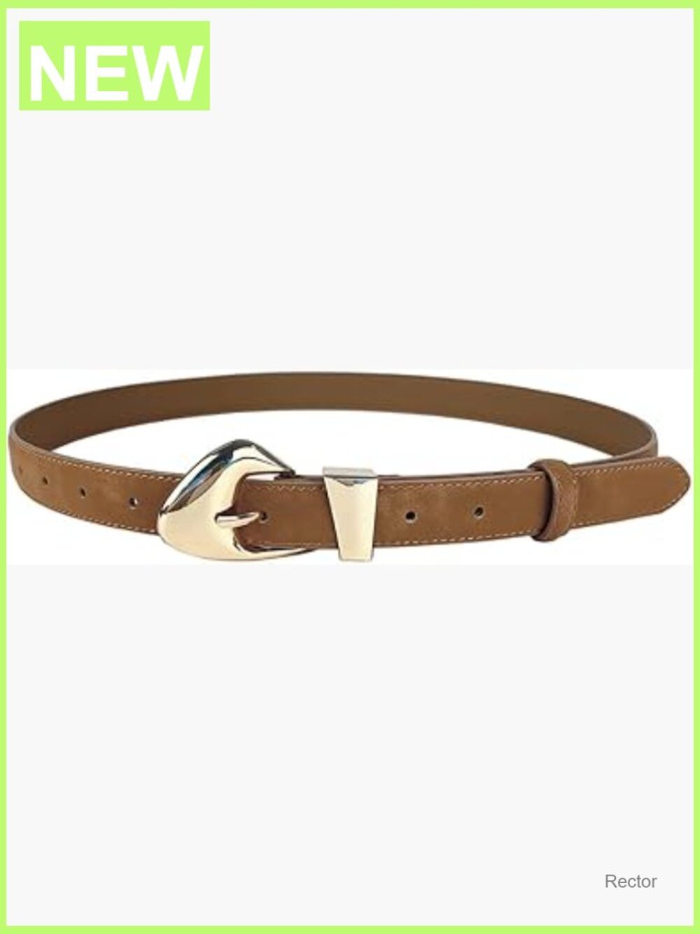 Brown Leather Slim Belt with Gold Buckle